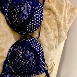 VS navy lace sexy padded push-up bra. 32D